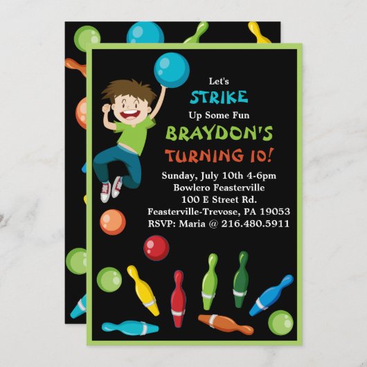 Invitation de Bowling Party Joyeux Invitation d'an (Devant / Derrière)