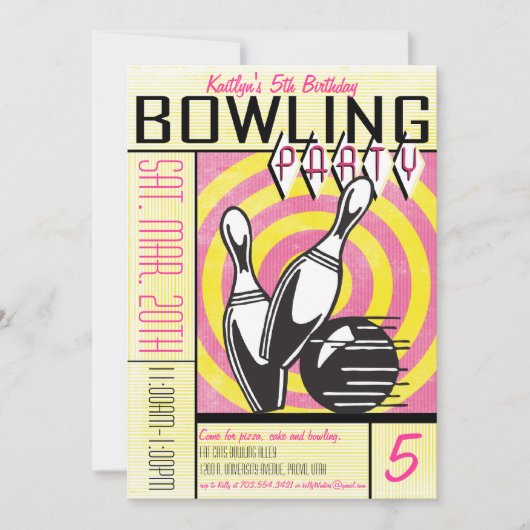 Invitation de Bowling Party - Rose (Devant)