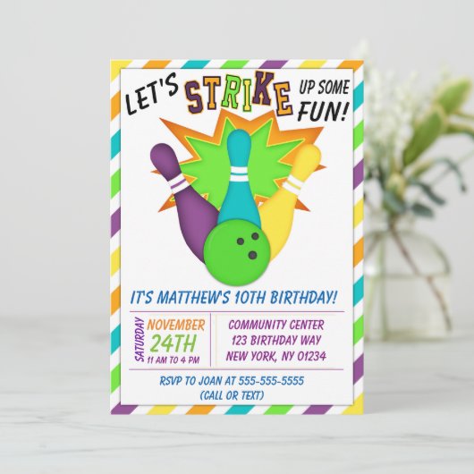 Invitation de Bowling pour une fête d'anniversaire (Debout devant)