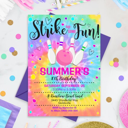 Invitation de Bowling Tie Dye Bowling Invitations