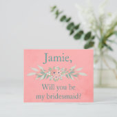 Invitation de Bridesmaid rose et vert floral (Debout devant)