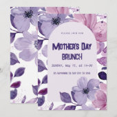 Invitation de brunch aquarelle florale violette (Devant / Derrière)