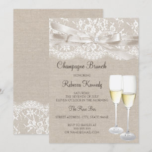 Invitation de brunch au champagne en dentelle blan