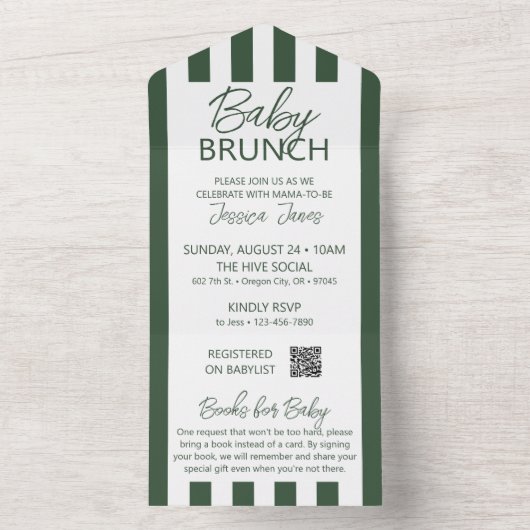 Invitation de Brunch Bébé à rayures vertes avec ca (À l'intérieur)