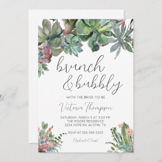 Invitation de Brunch & Bubbly Succulente douche nu (Devant / Derrière)