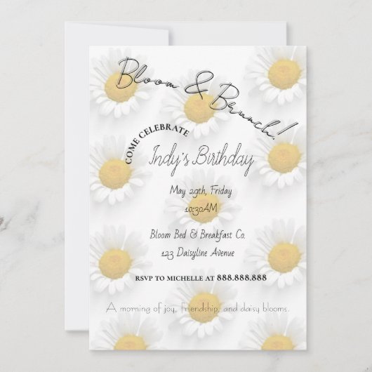 Invitation de brunch d'anniversaire Daisy (Devant)