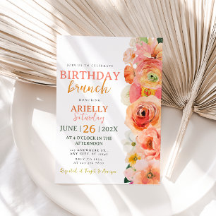 Invitation de brunch d'anniversaire florale aquare