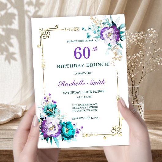 Invitation de brunch d'anniversaire or et sarcelle