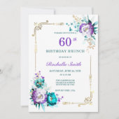 Invitation de brunch d'anniversaire or et sarcelle (Devant)