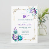 Invitation de brunch d'anniversaire or et sarcelle (Debout devant)