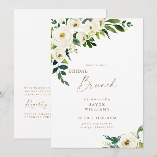 Invitation de brunch de mariage aux fleurs blanche (Devant / Derrière)