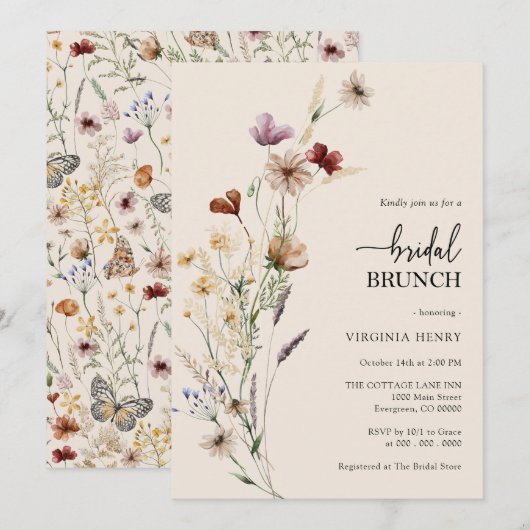 Invitation de brunch de mariage bohème floral (Devant / Derrière)