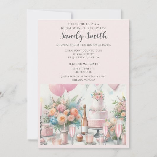 Invitation de brunch de mariage chic rose blush (Devant)