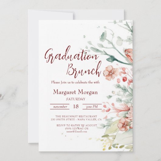 Invitation de brunch de mariage Fleurs à l'aquarel (Devant)