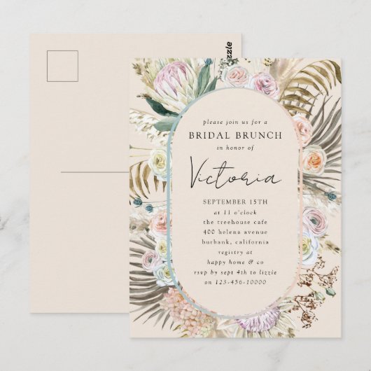Invitation de brunch de mariage floral avec herbe  (Devant / Derrière)