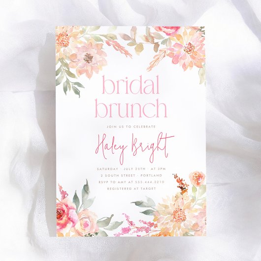 Invitation de brunch de mariage floral rose pour l