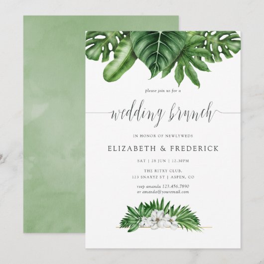 Invitation de brunch de mariage géométrique à verd (Devant / Derrière)