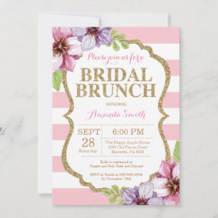 Invitation de brunch de mariage rose et or floral
