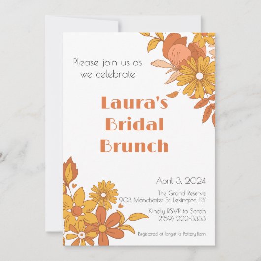 Invitation de brunch de mariage rose et orange rét (Devant)