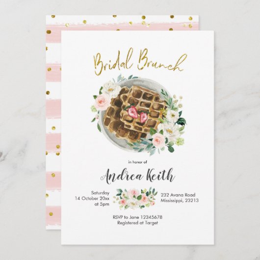 Invitation de brunch de mariage rose floral (Devant / Derrière)