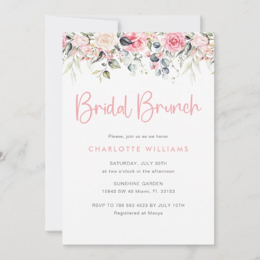 Invitation de Brunch de mariage rose pâle (Devant)