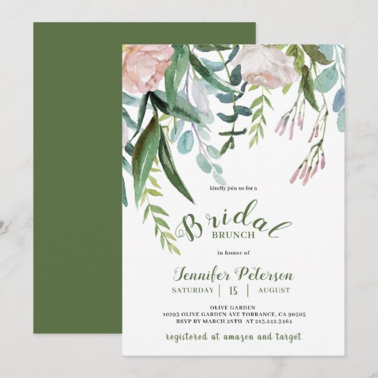 Invitation de brunch de mariage Rustique verdure (Devant / Derrière)