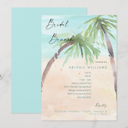Invitation de brunch de mariage tropical avec palm (Devant / Derrière)
