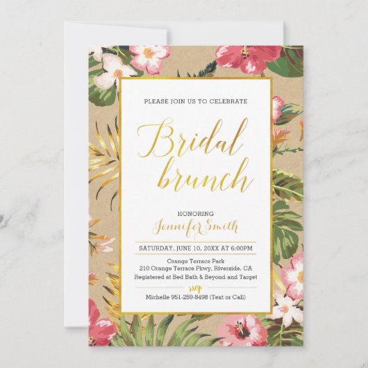 Invitation de brunch de mariage Tropical Kraft (Devant)