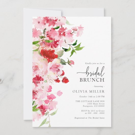 Invitation de Brunch de mariée rose (Devant)