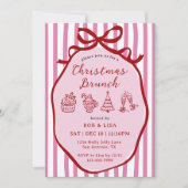 Invitation de brunch de Noël à rubans roses et rou (Devant)