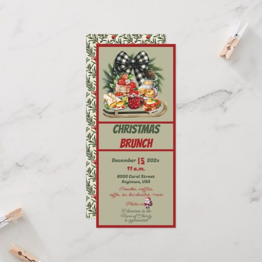 Invitation de brunch de Noël avec décoration rouge (Devant/Arrière en situation)