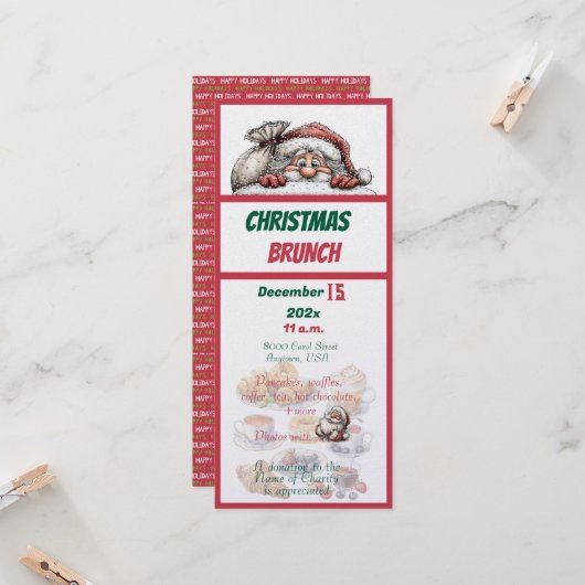 Invitation de brunch de Noël rouge et vert Design (Devant/Arrière en situation)