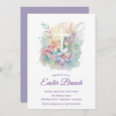 Invitation de brunch de Pâques à la croix florale  (Devant / Derrière)