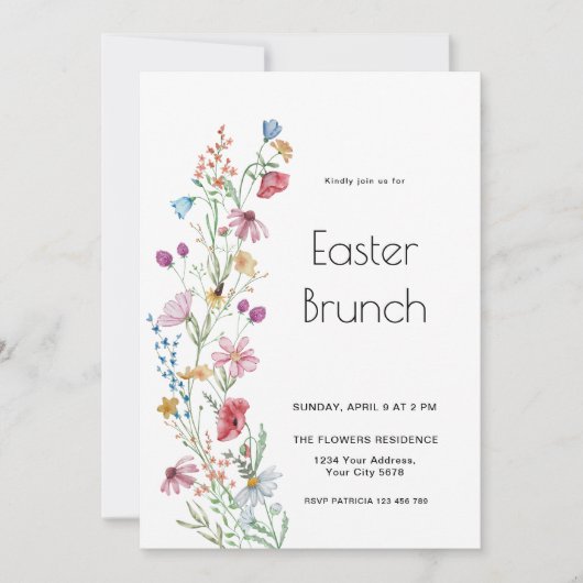 Invitation de brunch de Pâques aux fleurs sauvages (Devant)