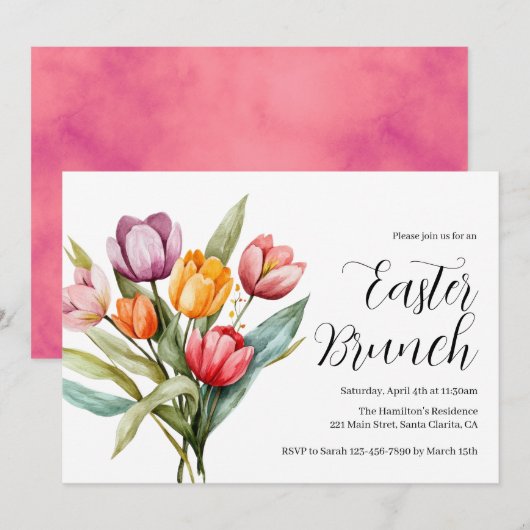 Invitation de brunch de Pâques aux tulipes florale (Devant / Derrière)