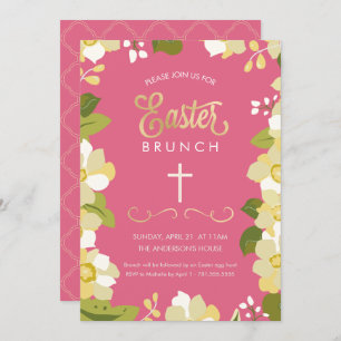 Invitation de Brunch de Pâques avec Fleurs et Acce