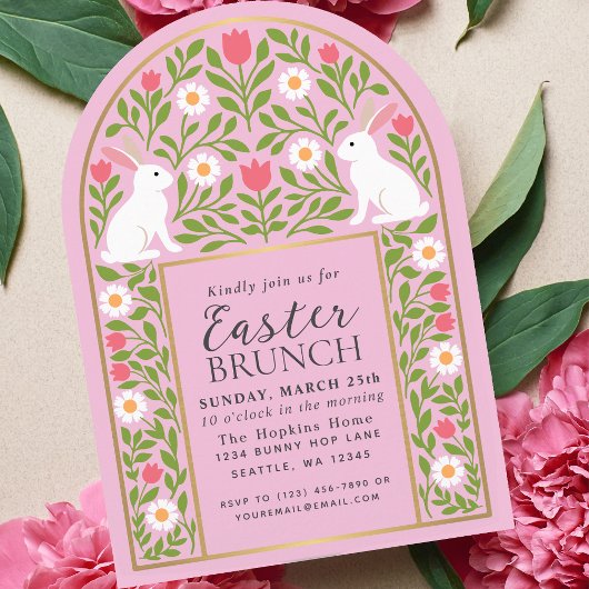 Invitation de brunch de Pâques d'art populaire ros