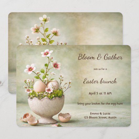 Invitation de brunch de Pâques Floral minimal de p (Devant / Derrière)