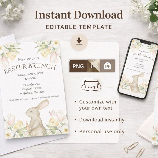 Invitation de brunch de Pâques modifiable en téléc
