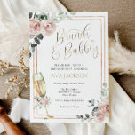 Invitation de Brunch et de Bubbly<br><div class="desc">Ce Brunch avec l'invitation de la mariée douche nuptiale est parfait pour célébrer la mariée à être ou une mariée qui a déjà fui. Customisez avec vos informations pour que la mariée soit mariée. Doté d'une flûte de champagne dorée,  d'un cadre doré et de roses roses à l'eucalyptus.</div>