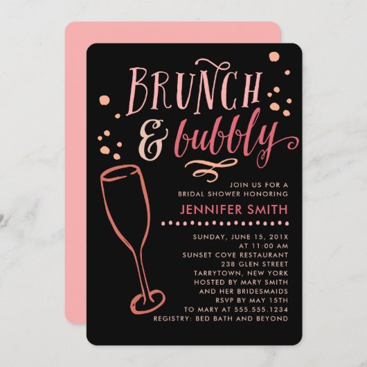 Invitation de Brunch et de Bubbly (Devant / Derrière)