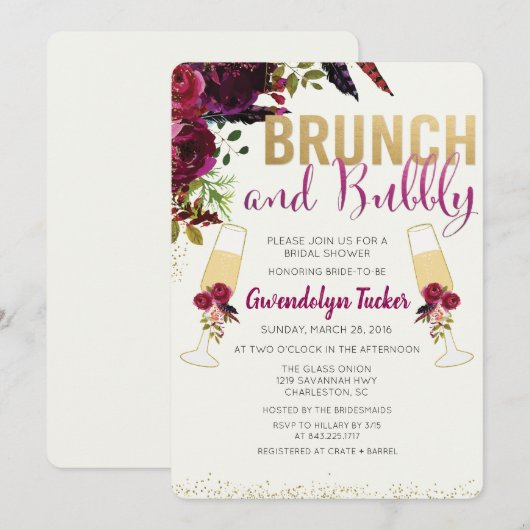 Invitation de Brunch et de Bubbly (Devant / Derrière)
