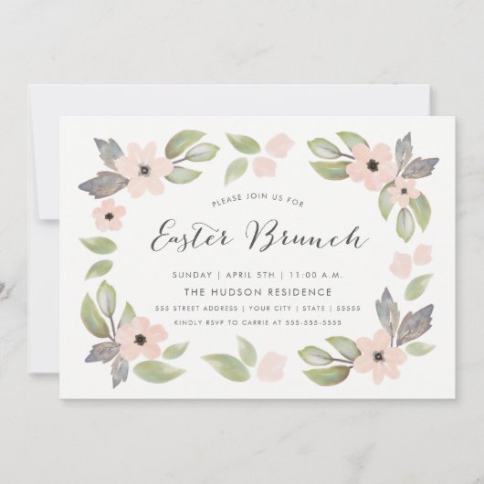 Invitation de Brunch Fleurs de Pâques (Devant)