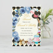 Invitation de brunch floral bleu d'Alice au pays d (Debout devant)
