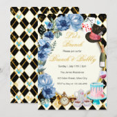 Invitation de brunch floral bleu d'Alice au pays d (Devant / Derrière)