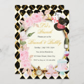 Invitation de brunch floral rose Alice au pays des (Devant / Derrière)