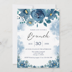Invitation de brunch florale à fumée bleu marine