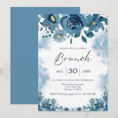 Invitation de brunch florale à fumée bleu marine (Devant / Derrière)