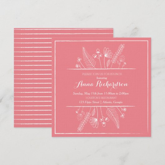 Invitation de Brunch Illustration Fleur (Devant / Derrière)
