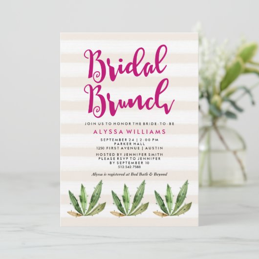 Invitation de Brunch nuptial Glam Cactus (Debout devant)
